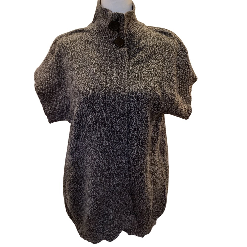 Bobbie Brooks Womens Grey Marled Short Sleeve Mock Neck Cardigan Sweater Large